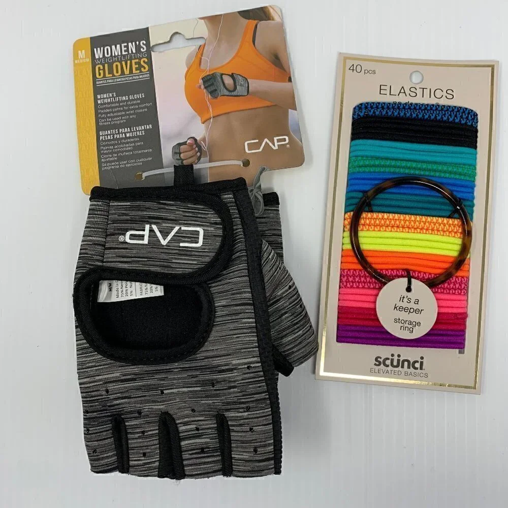 Weightlifting Workout Gloves + 40 Colorful Hairbands NWT Athleisure Gift Set
